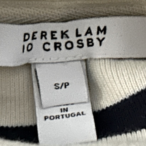 Cotton DEREK LAM IO Navy & Cream Knit Top Sweater Shirt Designer Gold Buttons SM - Picture 10 of 11